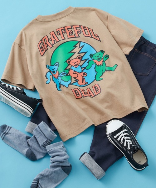 Grateful Dead（グレイトフルデッド）の「【 GRATEFUL DEAD / グレイトフル・デッド 】 デッド・ベア キャラクタープリント ラウンドヘム/レギュラーヘム オーバーサイズTシャツ 半袖 コットン100% キッズ（Tシャツ/カットソー・キッズ・チャコール/ネイビー系/ブラック系/ベージュ系/ホワイト系/ダークグリーン/ベージュ/オフホワイト/オレンジ/パープル/ホワイト系2/ブラック系2・110/140/130/120/160/150）」の9枚目の写真