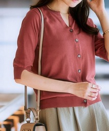 （接触冷感・毛玉になりにくい・ＵＶカット） 綿混スキッパーネックニットカーディガン