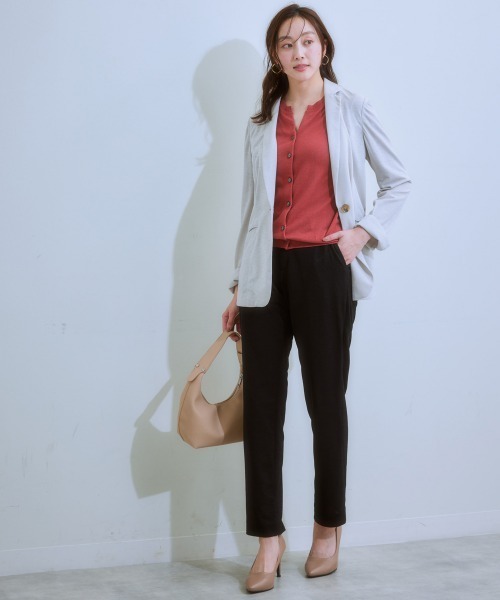 7days Life Styling（セブンデイズライフスタイリング）の「（接触冷感・毛玉になりにくい・ＵＶカット） 綿混スキッパーネックニットカーディガン（カーディガン/ボレロ・レディース・グレイッシュベージュ/ブラック/テラコッタ/シルバーグレー・S/M/L/LL）」の10枚目の写真