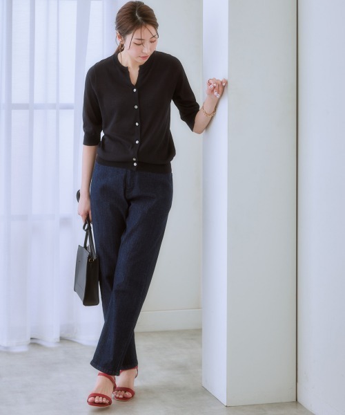 7days Life Styling（セブンデイズライフスタイリング）の「（接触冷感・毛玉になりにくい・ＵＶカット） 綿混スキッパーネックニットカーディガン（カーディガン/ボレロ・レディース・グレイッシュベージュ/ブラック/テラコッタ/シルバーグレー・S/M/L/LL）」の13枚目の写真