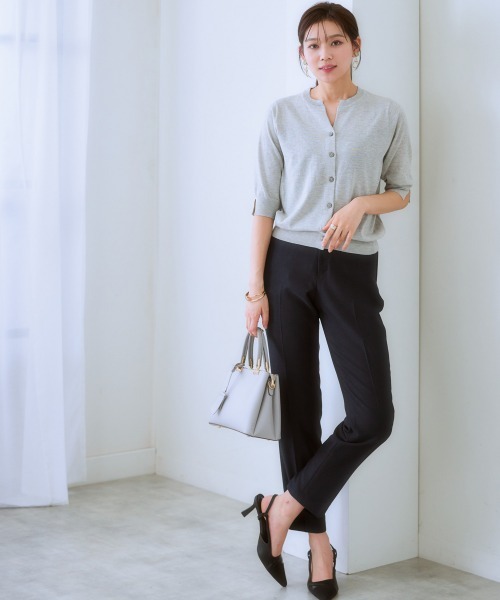 7days Life Styling（セブンデイズライフスタイリング）の「（接触冷感・毛玉になりにくい・ＵＶカット） 綿混スキッパーネックニットカーディガン（カーディガン/ボレロ・レディース・グレイッシュベージュ/ブラック/テラコッタ/シルバーグレー・S/M/L/LL）」の18枚目の写真