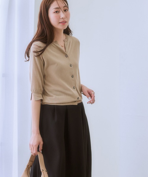 7days Life Styling（セブンデイズライフスタイリング）の「（接触冷感・毛玉になりにくい・ＵＶカット） 綿混スキッパーネックニットカーディガン（カーディガン/ボレロ・レディース・グレイッシュベージュ/ブラック/テラコッタ/シルバーグレー・S/M/L/LL）」の20枚目の写真