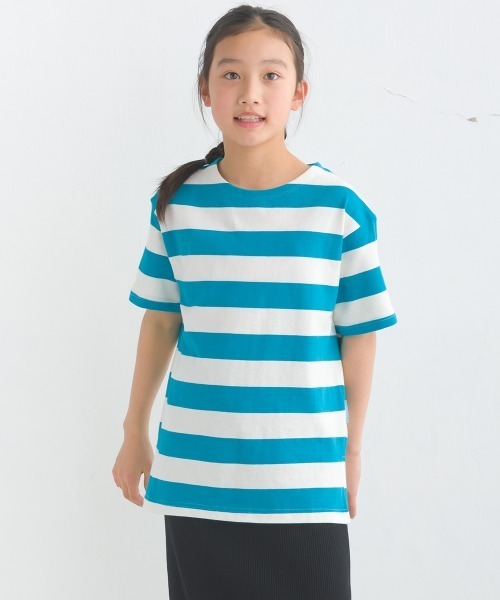 OMNES（オムネス）の「キッズ10番単ボーダー半袖プルオーバー（Tシャツ/カットソー・キッズ・ホワイト系その他/パープル系その他/ホワイト×ブラック/ホワイト×ブルー/グレー系その他/ホワイト×ネイビー・140/130/120/110/100）」の2枚目の写真