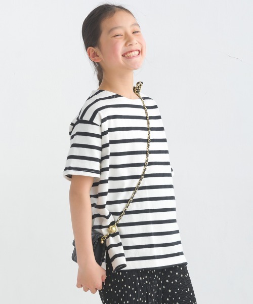 OMNES（オムネス）の「キッズ10番単ボーダー半袖プルオーバー（Tシャツ/カットソー・キッズ・ホワイト系その他/パープル系その他/ホワイト×ブラック/ホワイト×ブルー/グレー系その他/ホワイト×ネイビー・140/130/120/110/100）」の3枚目の写真