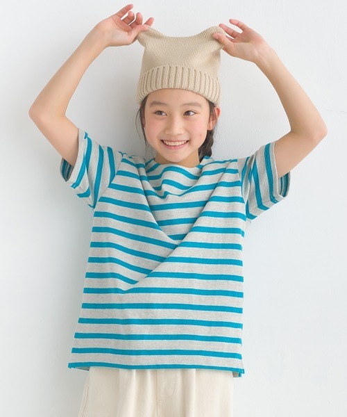 OMNES（オムネス）の「キッズ10番単ボーダー半袖プルオーバー（Tシャツ/カットソー・キッズ・ホワイト系その他/パープル系その他/ホワイト×ブラック/ホワイト×ブルー/グレー系その他/ホワイト×ネイビー・140/130/120/110/100）」の6枚目の写真