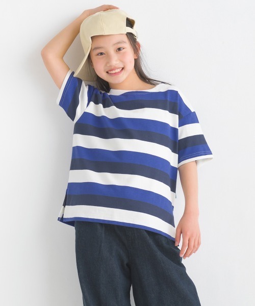 OMNES（オムネス）の「キッズ10番単ボーダー半袖プルオーバー（Tシャツ/カットソー・キッズ・ホワイト系その他/パープル系その他/ホワイト×ブラック/ホワイト×ブルー/グレー系その他/ホワイト×ネイビー・140/130/120/110/100）」の5枚目の写真