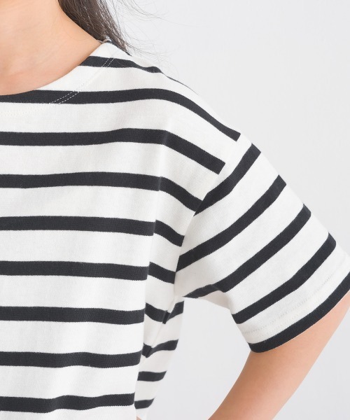 OMNES（オムネス）の「キッズ10番単ボーダー半袖プルオーバー（Tシャツ/カットソー・キッズ・ホワイト系その他/パープル系その他/ホワイト×ブラック/ホワイト×ブルー/グレー系その他/ホワイト×ネイビー・140/130/120/110/100）」の10枚目の写真