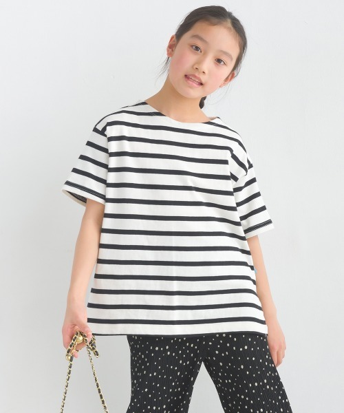 OMNES（オムネス）の「キッズ10番単ボーダー半袖プルオーバー（Tシャツ/カットソー・キッズ・ホワイト系その他/パープル系その他/ホワイト×ブラック/ホワイト×ブルー/グレー系その他/ホワイト×ネイビー・140/130/120/110/100）」の20枚目の写真