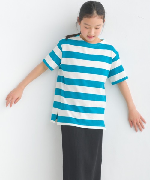 OMNES（オムネス）の「キッズ10番単ボーダー半袖プルオーバー（Tシャツ/カットソー・キッズ・ホワイト系その他/パープル系その他/ホワイト×ブラック/ホワイト×ブルー/グレー系その他/ホワイト×ネイビー・140/130/120/110/100）」の17枚目の写真