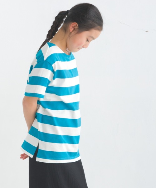 OMNES（オムネス）の「キッズ10番単ボーダー半袖プルオーバー（Tシャツ/カットソー・キッズ・ホワイト系その他/パープル系その他/ホワイト×ブラック/ホワイト×ブルー/グレー系その他/ホワイト×ネイビー・140/130/120/110/100）」の15枚目の写真