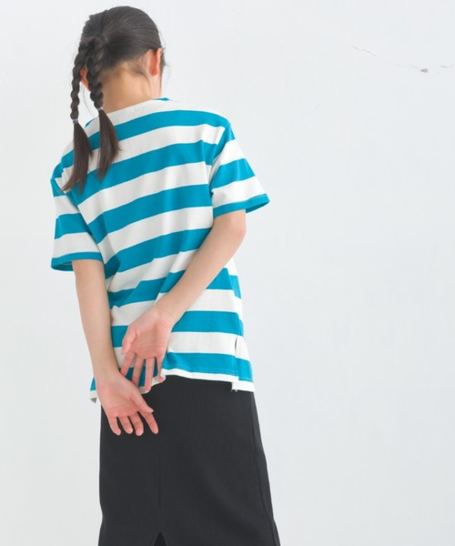 OMNES（オムネス）の「キッズ10番単ボーダー半袖プルオーバー（Tシャツ/カットソー・キッズ・ホワイト系その他/パープル系その他/ホワイト×ブラック/ホワイト×ブルー/グレー系その他/ホワイト×ネイビー・140/130/120/110/100）」の16枚目の写真