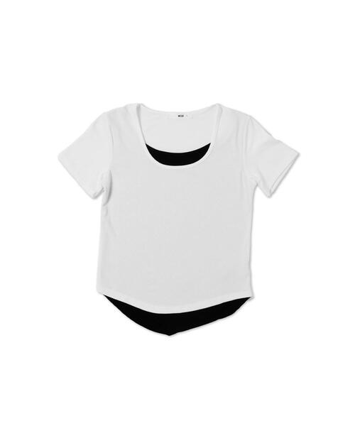 WEGO(ウィゴー)の「WEGO/バイカラーレイヤードラウンドネックトップス(Tシャツ/カットソー・レディース・ブラック/ホワイト・FREE)」の12枚目の写真