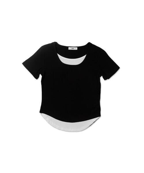 WEGO(ウィゴー)の「WEGO/バイカラーレイヤードラウンドネックトップス(Tシャツ/カットソー・レディース・ブラック/ホワイト・FREE)」の13枚目の写真