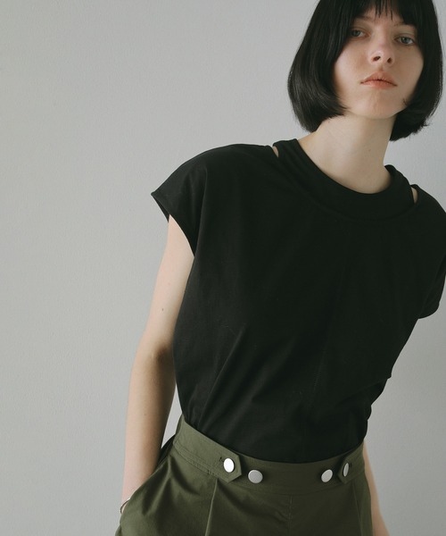MANOF マノフ Tシャツ カットソー 半袖 ノースリーブ アシンメトリー アシメ 82105-0711 レディース フリーサイズ ホワイト トップス IL16304■ MANOF（マノフ）の「LIKE LAYERED T SHIRTS（Tシャツ/カットソー