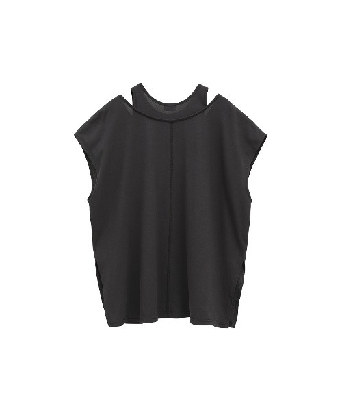 MANOF　シースルーレイヤードトップス　黒　マノフ　カットソー　Tシャツ MANOF マノフ “”SHEER NECK CUT TOPS シアーネックカット