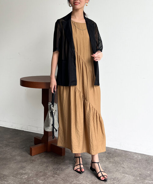 Chez toi（シェトワ）の「バイヤスギャザーノースリワンピース（ワンピース・レディース・キャメル/ネイビー/ブラック・FREE）」の20枚目の写真