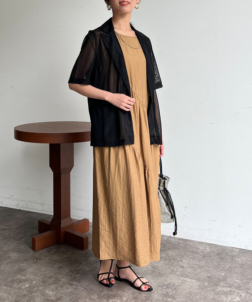 Chez toi（シェトワ）の「バイヤスギャザーノースリワンピース（ワンピース・レディース・キャメル/ネイビー/ブラック・FREE）」の22枚目の写真