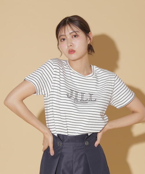 tシャツ オーガニックコットンロゴライン刺繍Ｔシャツ レディース JILL by STUART tシャツ オーガニックコットンロゴライン刺繍T
