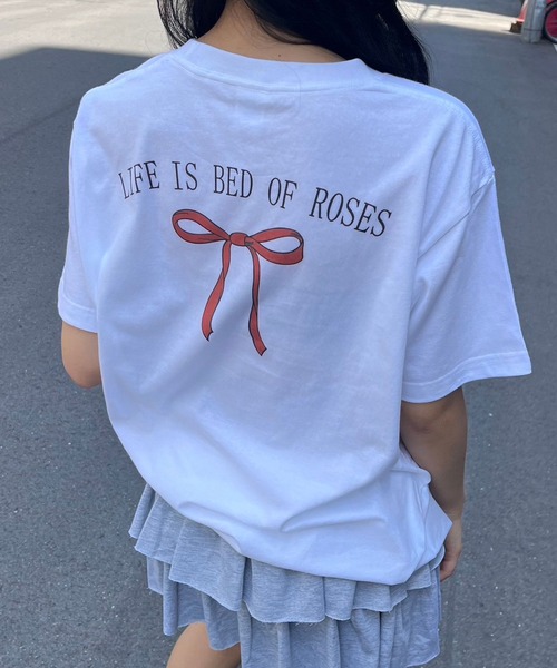 fiere(フィエール)の「リボンバックプリント半袖Tシャツ(Tシャツ/カットソー・レディース・ホワイト・M/L)」の2枚目の写真