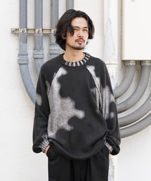 Aphlotus | シルバー箔 グラデーショングラフィックプリント クルーネックニット(ニット/セーター)