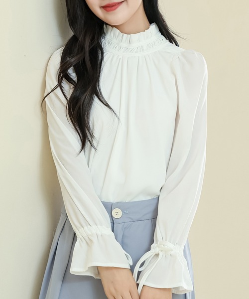 Lace Ladies(レースレディース)の「ソリッドカラー ギャザー プチハイネック キャンディ袖 ブラウス(シャツ/ブラウス・レディース・ホワイト/ブラック/オフホワイト/ベージュ・S/FREE)」の18枚目の写真