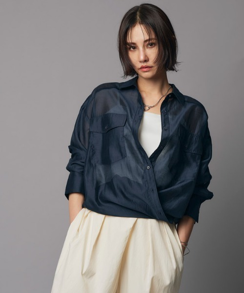 RASW（ラス）の「[RASW]シアーマルチwayシャツ（シャツ/ブラウス・レディース・ダークネイビー/グリーン系・M/L）」の12枚目の写真