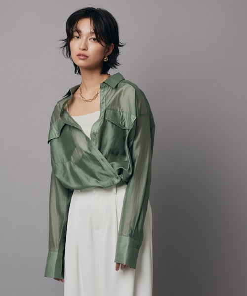 RASW（ラス）の「[RASW]シアーマルチwayシャツ（シャツ/ブラウス・レディース・ダークネイビー/グリーン系・M/L）」の5枚目の写真