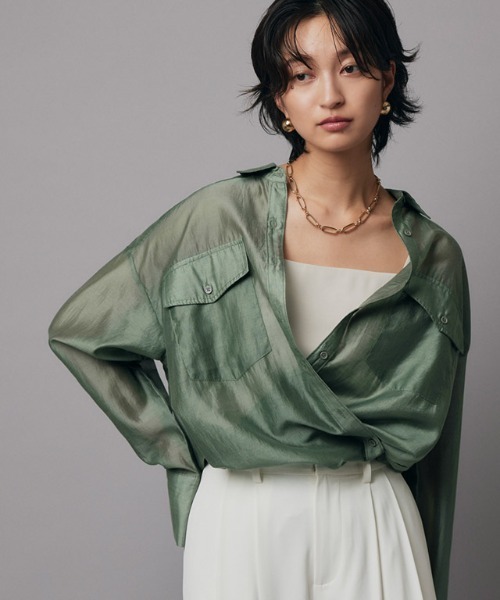 RASW（ラス）の「[RASW]シアーマルチwayシャツ（シャツ/ブラウス・レディース・ダークネイビー/グリーン系・M/L）」の6枚目の写真