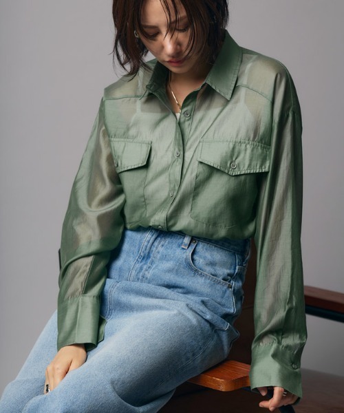 RASW（ラス）の「[RASW]シアーマルチwayシャツ（シャツ/ブラウス・レディース・ダークネイビー/グリーン系・M/L）」の7枚目の写真