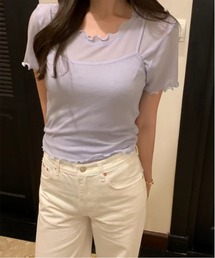 レイヤードウェーブ半袖Tシャツ+キャミソールSET