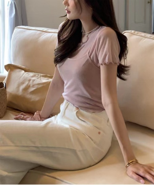 by muni:r(バイ ムニール)の「レイヤードウェーブ半袖Tシャツ+キャミソールSET(Tシャツ/カットソー・レディース・ホワイト/ブルー/ピンク/チャコール・FREE)」の20枚目の写真