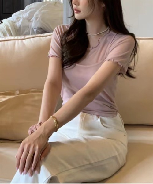 by muni:r(バイ ムニール)の「レイヤードウェーブ半袖Tシャツ+キャミソールSET(Tシャツ/カットソー・レディース・ホワイト/ブルー/ピンク/チャコール・FREE)」の21枚目の写真