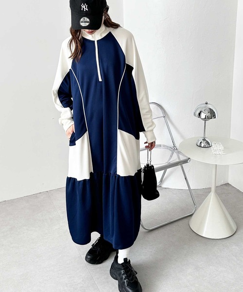 FIRST MOOD(ファーストムード)の「《FIRSTMOODコラボ》ハーフジップ配色ワンピース(ワンピース・レディース・ネイビー/ブラック・MEDIUM/LARGE)」の12枚目の写真