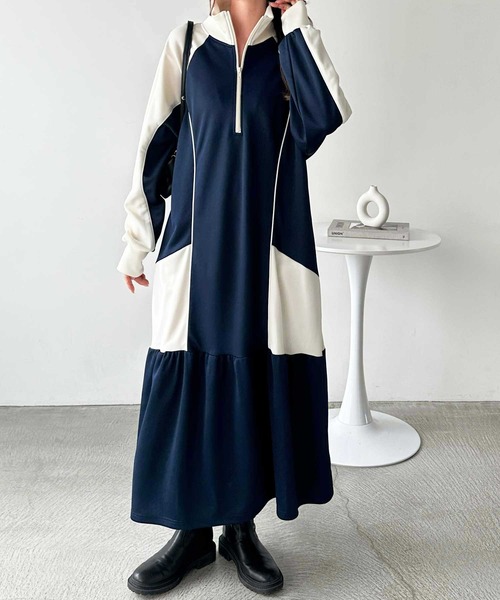 FIRST MOOD(ファーストムード)の「《FIRSTMOODコラボ》ハーフジップ配色ワンピース(ワンピース・レディース・ネイビー/ブラック・MEDIUM/LARGE)」の15枚目の写真