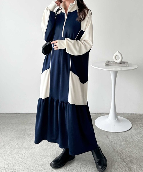 ◯CASTELBAJA ハーフジップ ワンピース セール】《FIRSTMOODコラボ》ハーフジップ配色ワンピース（ワンピース