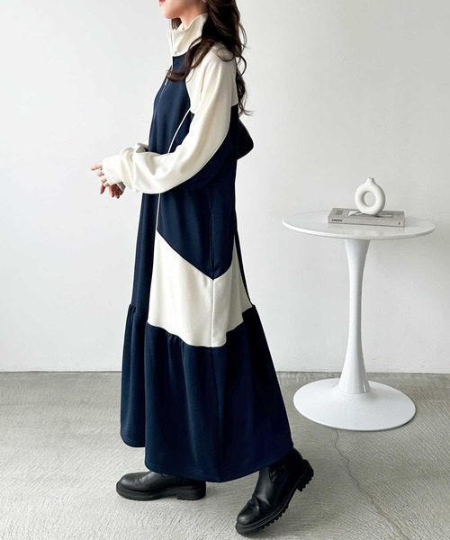 セール】《FIRSTMOODコラボ》ハーフジップ配色ワンピース（ワンピース