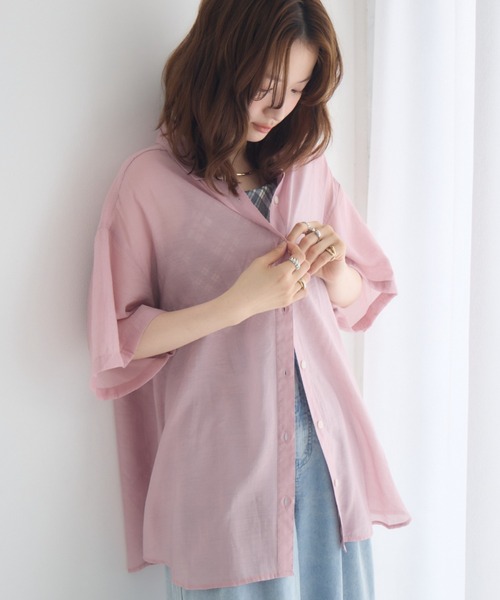 RETRO GIRL（レトロガール）の「半袖BIGシャツ（シャツ/ブラウス・レディース・ブルー系その他/ピンク/ベージュ/ホワイト系その他・FREE）」の4枚目の写真