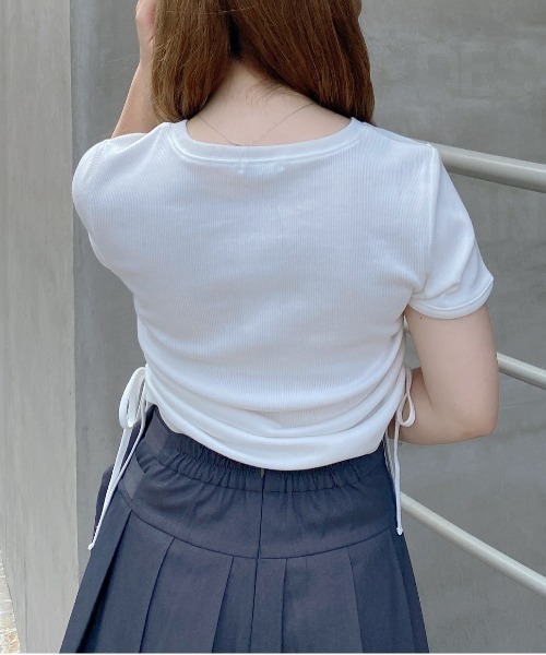 INGNI（イング）の「サイドギャザープレート付ピグメントリブTシャツ（Tシャツ/カットソー・レディース・オートミール/ブラック/オフホワイト・M）」の7枚目の写真