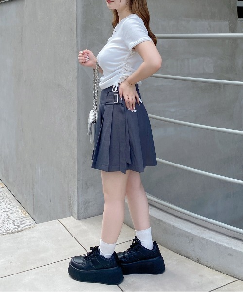 INGNI（イング）の「サイドギャザープレート付ピグメントリブTシャツ（Tシャツ/カットソー・レディース・オートミール/ブラック/オフホワイト・M）」の9枚目の写真
