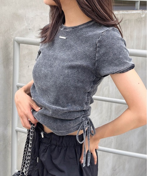 INGNI（イング）の「サイドギャザープレート付ピグメントリブTシャツ（Tシャツ/カットソー・レディース・オートミール/ブラック/オフホワイト・M）」の13枚目の写真