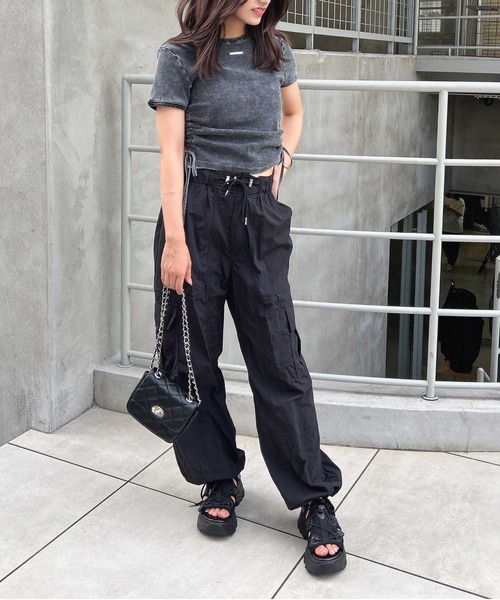 INGNI（イング）の「サイドギャザープレート付ピグメントリブTシャツ（Tシャツ/カットソー・レディース・オートミール/ブラック/オフホワイト・M）」の16枚目の写真