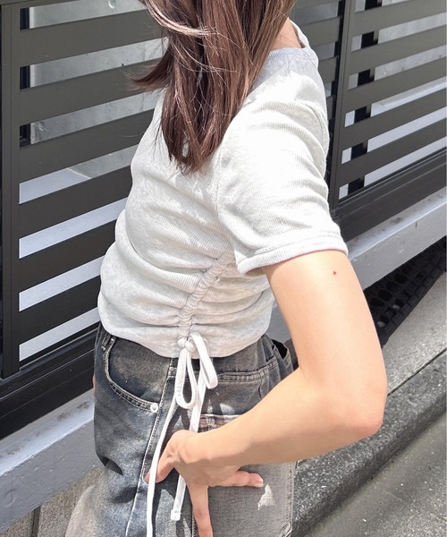 INGNI（イング）の「サイドギャザープレート付ピグメントリブTシャツ（Tシャツ/カットソー・レディース・オートミール/ブラック/オフホワイト・M）」の21枚目の写真