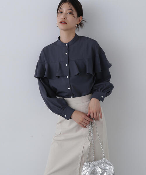 N.（N. Natural Beauty Basic）（エヌエヌナチュラルビューティーベーシック）の「◆バンドカラーラッフル長袖ブラウス（シャツ/ブラウス・レディース・チャコールグレー/ホワイト/ライトグリーン/グレー系その他・MEDIUM）」の16枚目の写真