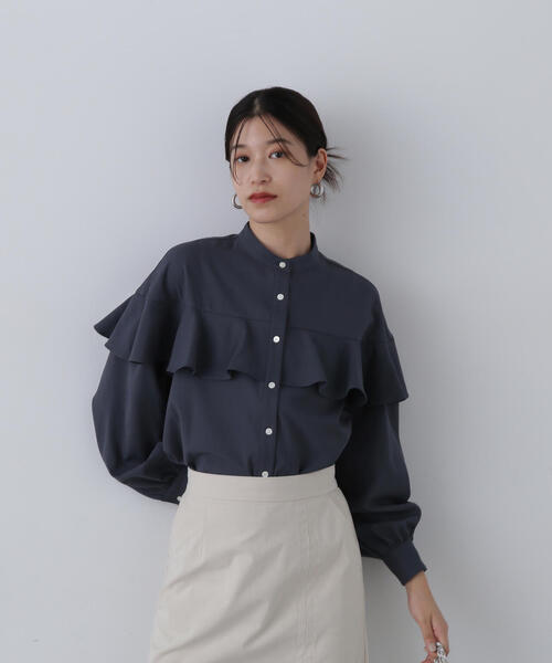 N.（N. Natural Beauty Basic）（エヌエヌナチュラルビューティーベーシック）の「◆バンドカラーラッフル長袖ブラウス（シャツ/ブラウス・レディース・チャコールグレー/ホワイト/ライトグリーン/グレー系その他・MEDIUM）」の17枚目の写真