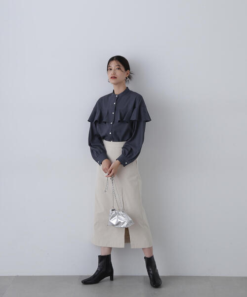 N.（N. Natural Beauty Basic）（エヌエヌナチュラルビューティーベーシック）の「◆バンドカラーラッフル長袖ブラウス（シャツ/ブラウス・レディース・チャコールグレー/ホワイト/ライトグリーン/グレー系その他・MEDIUM）」の18枚目の写真