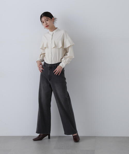 N.（N. Natural Beauty Basic）（エヌエヌナチュラルビューティーベーシック）の「◆バンドカラーラッフル長袖ブラウス（シャツ/ブラウス・レディース・チャコールグレー/ホワイト/ライトグリーン/グレー系その他・MEDIUM）」の9枚目の写真