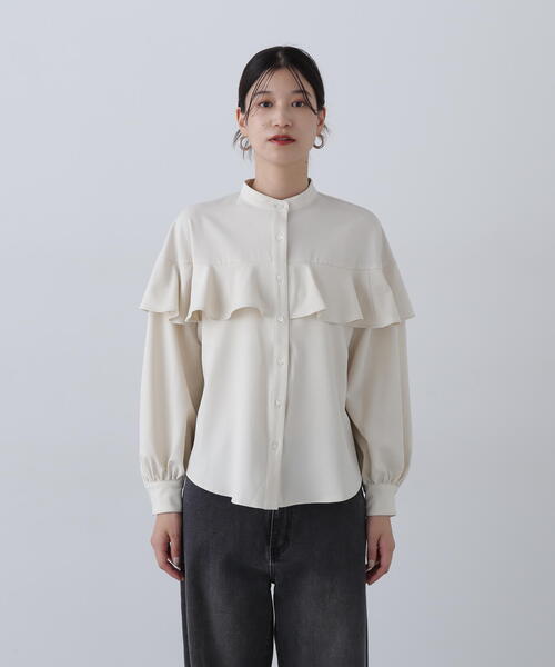 N.（N. Natural Beauty Basic）（エヌエヌナチュラルビューティーベーシック）の「◆バンドカラーラッフル長袖ブラウス（シャツ/ブラウス・レディース・チャコールグレー/ホワイト/ライトグリーン/グレー系その他・MEDIUM）」の10枚目の写真