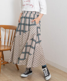 <made in INDIA>プリントミックス製品染めスカート