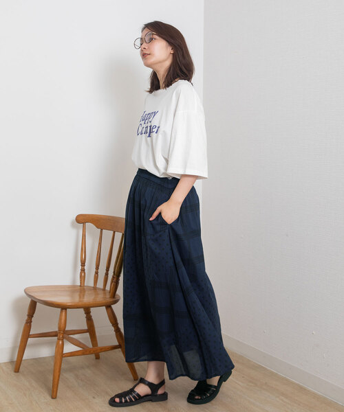 POU DOU DOU(プードゥドゥ)の「<made in INDIA>プリントミックス製品染めスカート(スカート・レディース・ベージュ/ネイビー・M)」の22枚目の写真