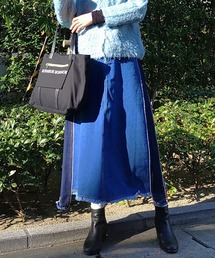 Q | バイカラーデニムロングスカート(デニムスカート)